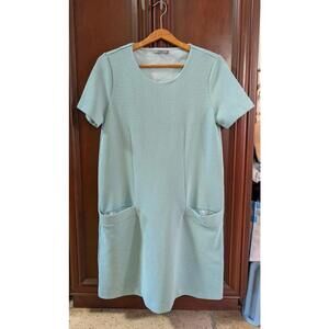 COS Textured Blue Short Sleeve Shift Dress Size M Lagenlook Mod Pockets Vacation